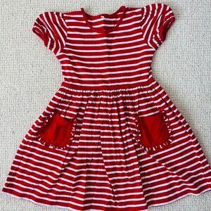 Girls Red and White Striped Dress with Ruffle Pocket (8)